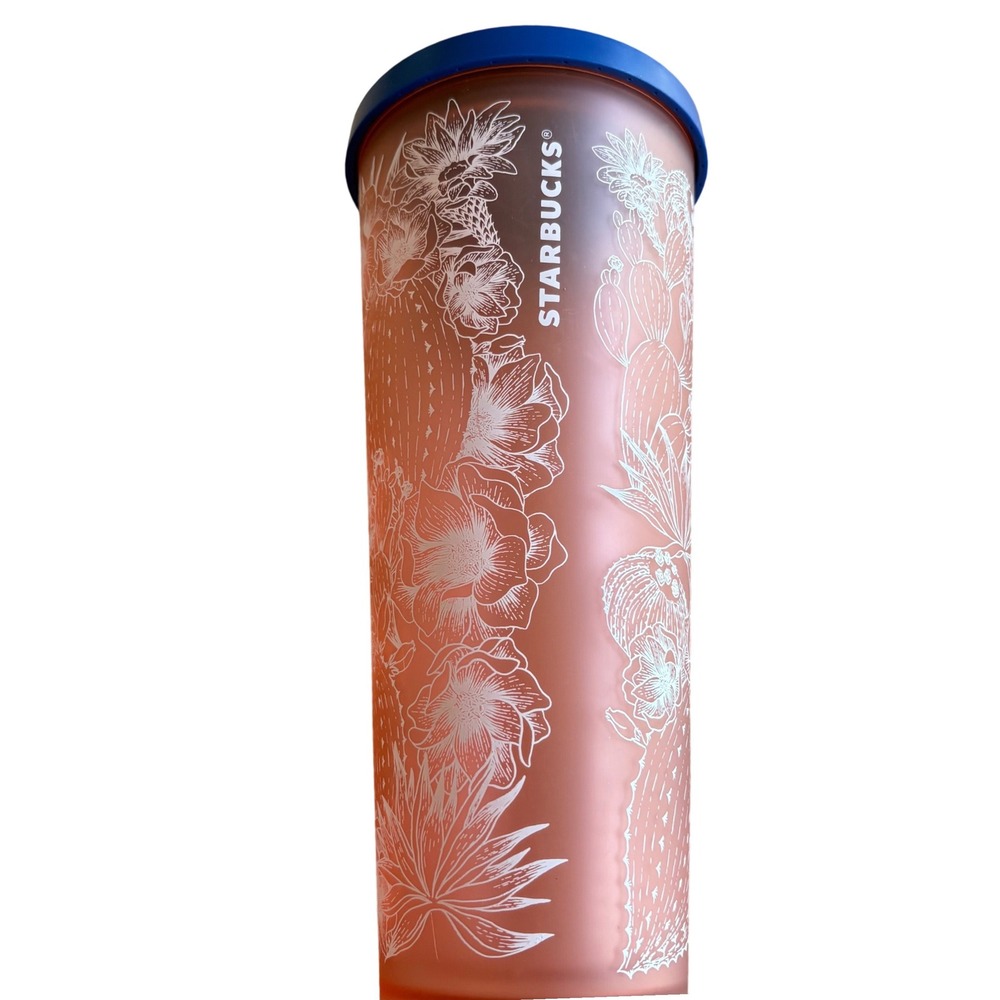 Starbucks 2019 Coral Blue Soft‎ Touch Cactus 24 oz Venti Tumbler Cup Collectible